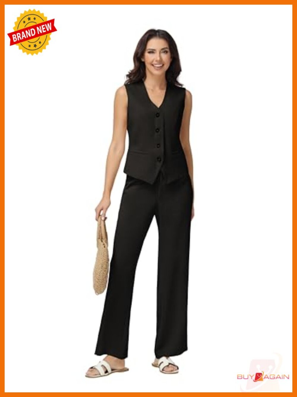 2 Piece Suit Set Vest and Wide Leg Pants Business Casual